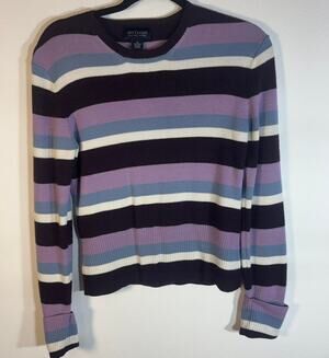 Ann Taylor Factory Sweater Women M Striped Wool Blend Purple Blue Y2K Preppy